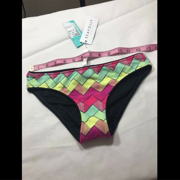 NWT Seafolly Beach Vibe Hipster Bikini Bottom [ 4 US ] Pink yellow‎ green - Picture 3 of 8